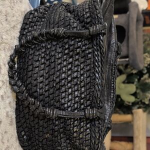 Black Woven Leather Men’s Crossbody Bag